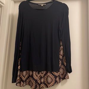 Navy and Gold Patterned Blouse